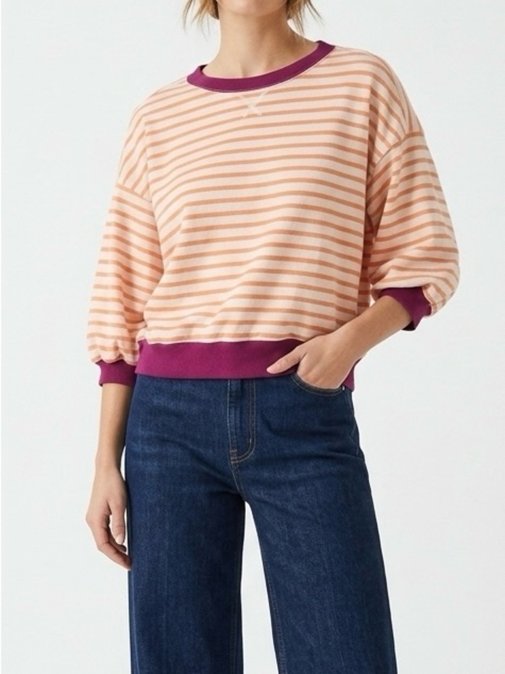 Pilcro Anthropologie Striped Pullover Sweatshirt Medium Slouchy Boho Casual
